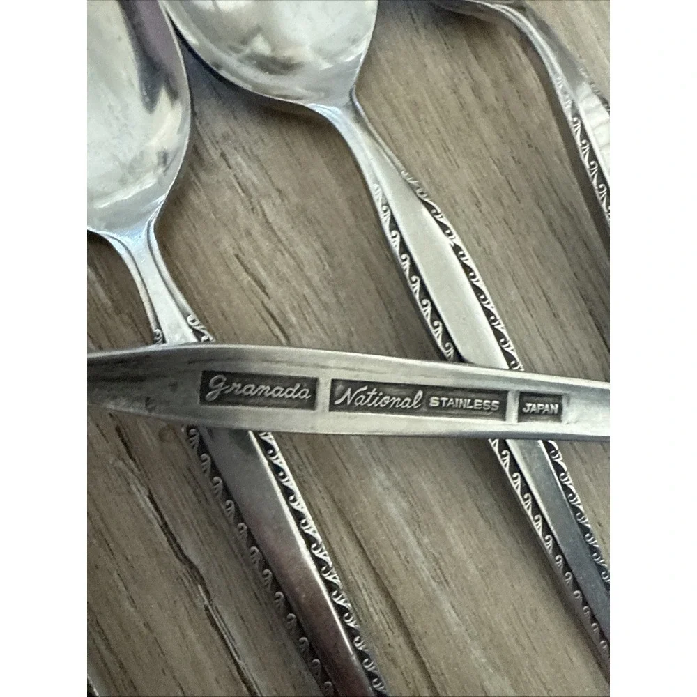 6 PCs National‎ Stainless Vintage Granada Pattern Flatware Teaspoons Japan